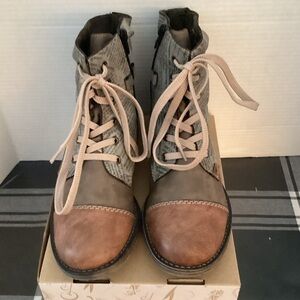 Rieker Brown, gray and Tan Combat Boots